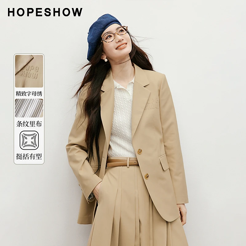 红袖2025春季新款女装 字母绣正肩双排扣翻驳领西装90125062201