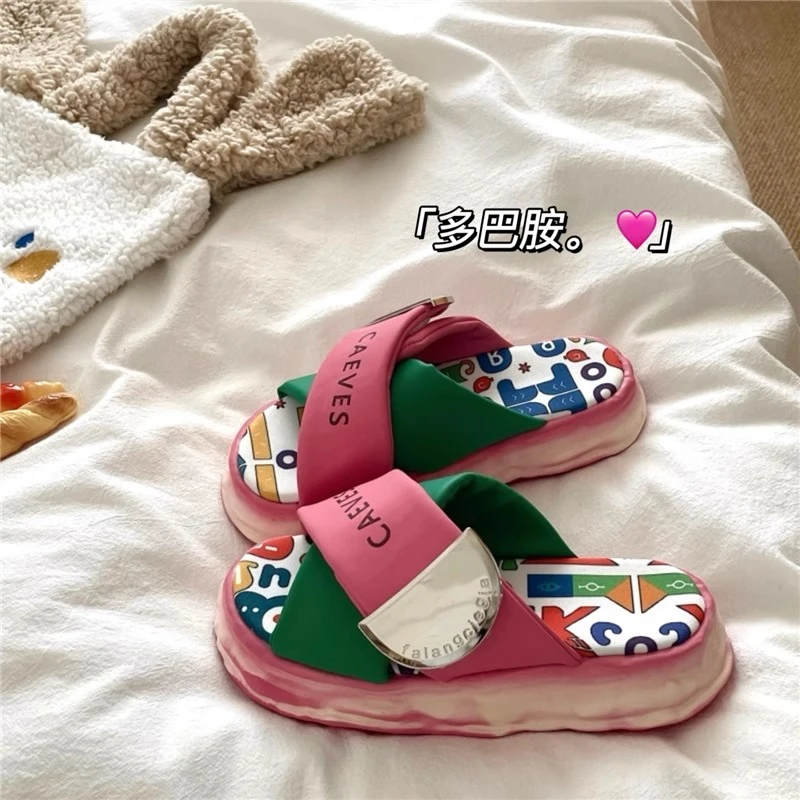 网红涂鸦拖鞋女夏2025新款外穿厚底一字拖休闲踩屎感凉拖ins爆款