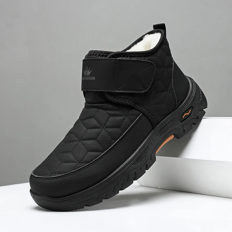 冬季新款男士时尚雪地靴绵羊毛保暖防滑棉靴魔术贴皮面防水棉鞋