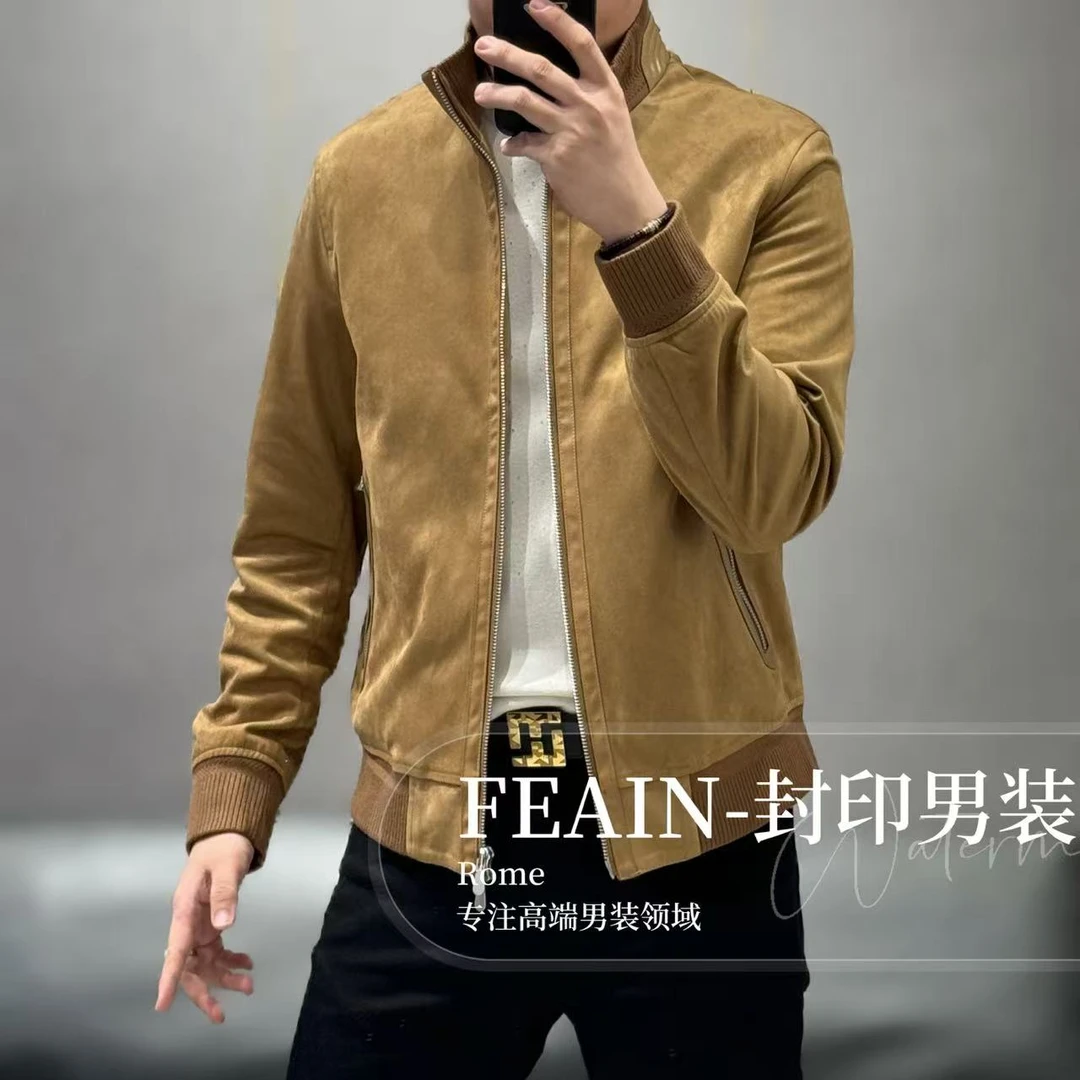 【雷迪凯奇】高端男士T*F方向立领绒面皮质拉链夹克8044