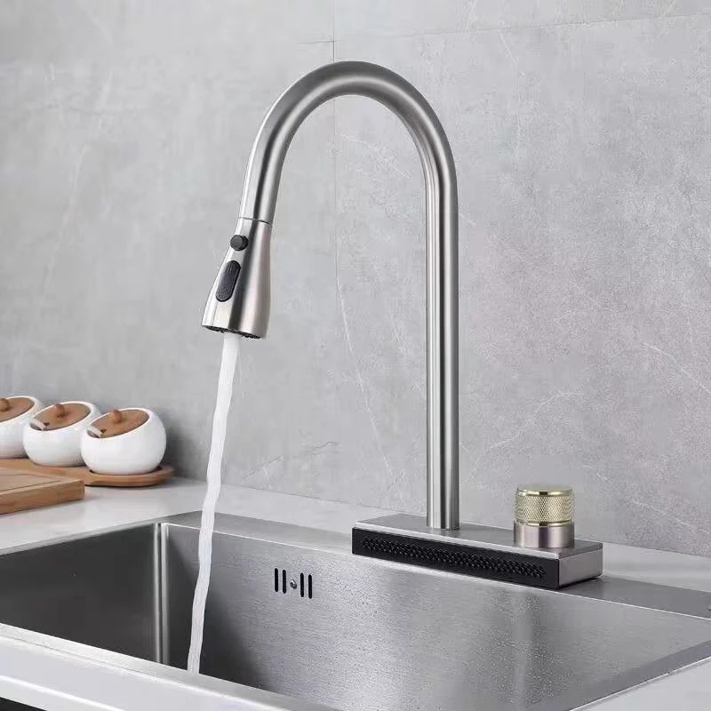 不锈钢厨房飞雨瀑布水槽水龙头洗菜盆抽拉式双孔洗碗冷热旋转通用