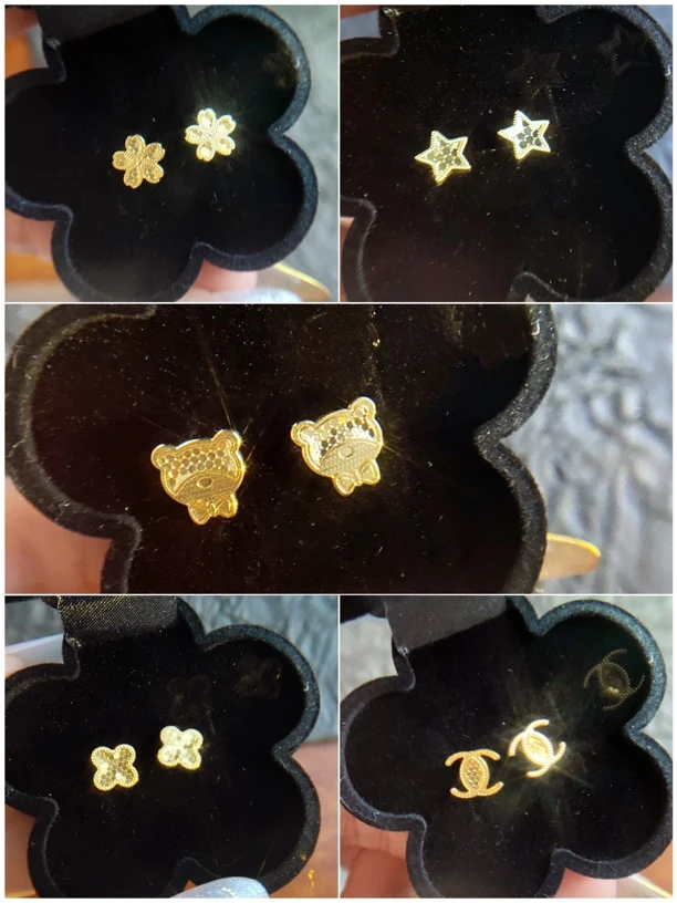 铜合金耳饰 迷你龙鳞爆闪耳钉金色小熊轻奢四叶草气质耳饰女饰品