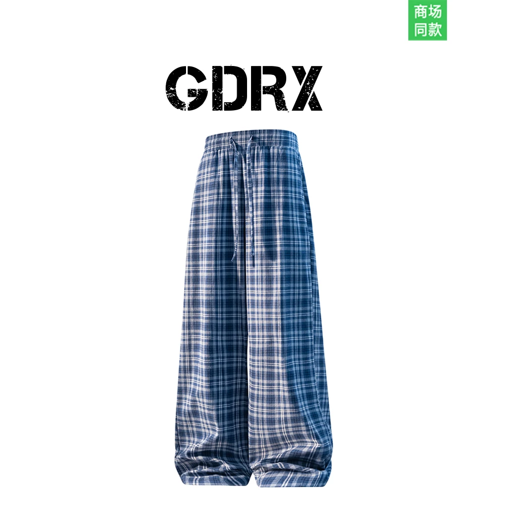 GDRX港风男士格子休闲裤2025春季新款直筒百搭高街宽松情侣阔腿裤