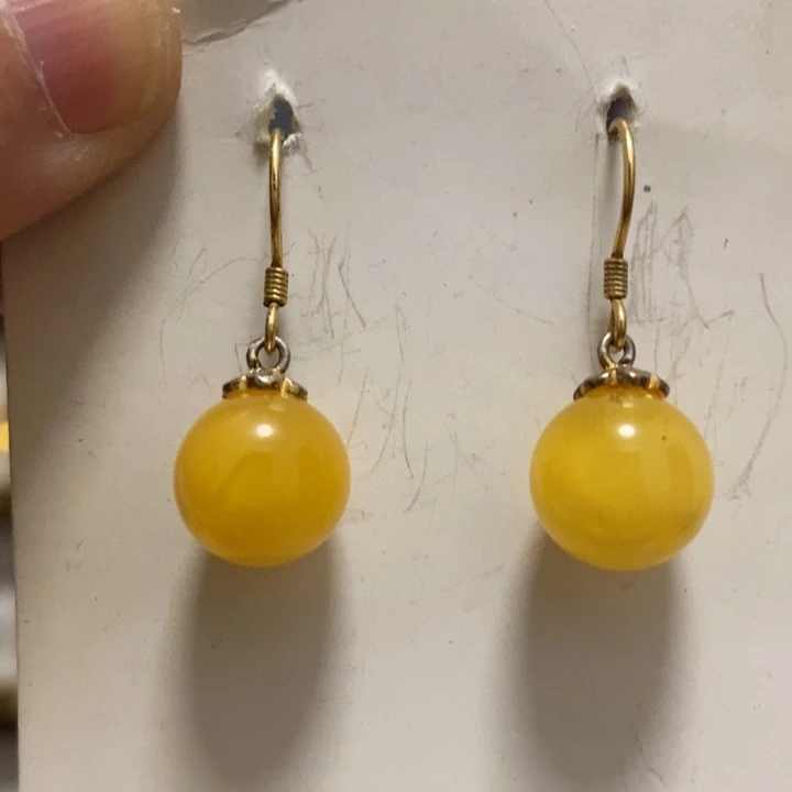 蜜蜡耳饰银S925镶嵌蜜蜡11