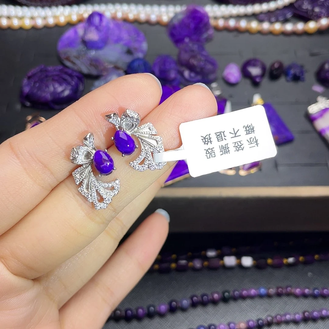 银S925镶嵌苏纪石（舒俱来）耳钉