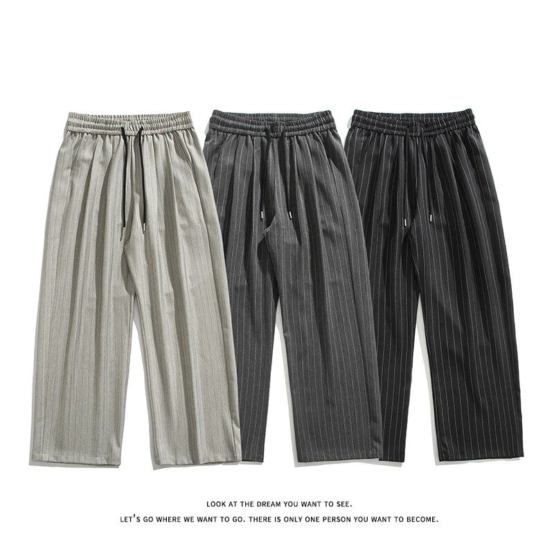 竖条纹山本裤青少年2025夏季新款美式潮流慵懒风垂感直筒休闲裤