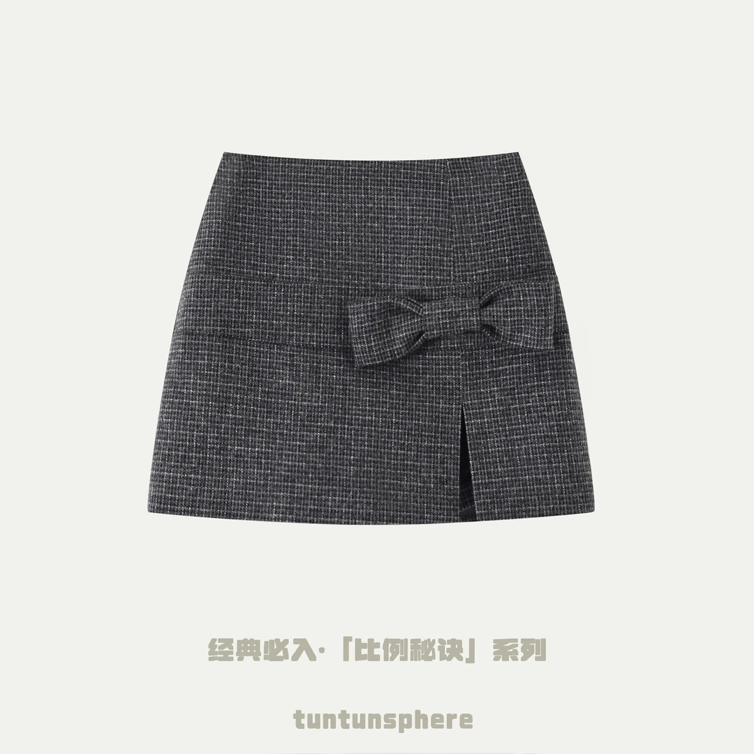 【坨坨耶】心跳分贝 蝴蝶结设计感30羊毛毛呢低腰裙裤