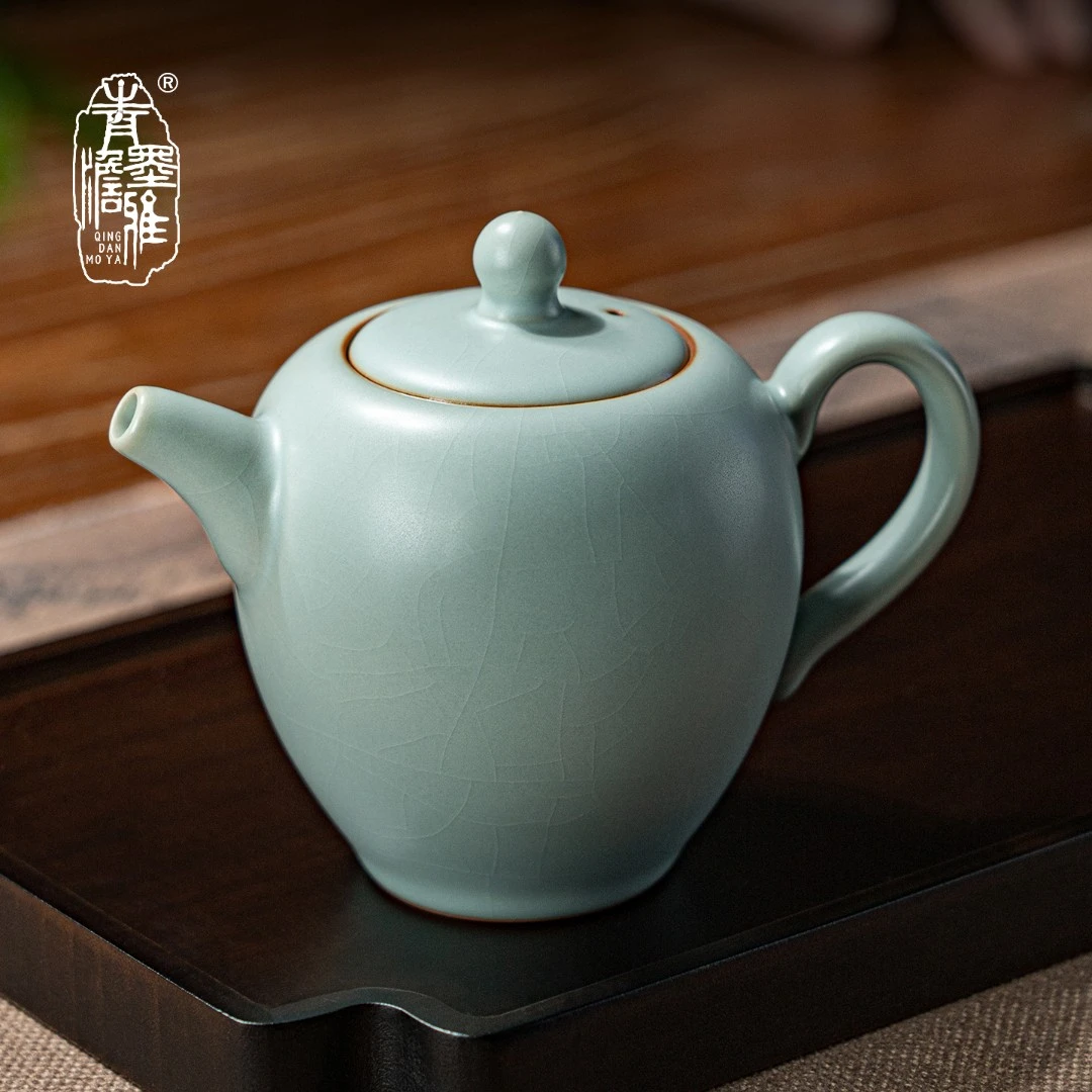 汝窑美人肩茶壶景德镇陶瓷手工青瓷家用复古开片可养礼盒