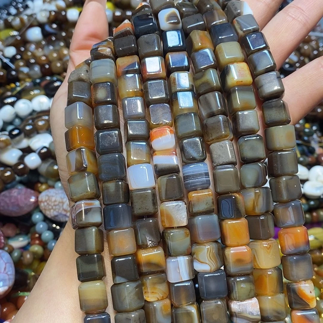 玛瑙/玉髓未镶嵌珠宝半成品10✖️10mm复古风玛瑙方糖一条
