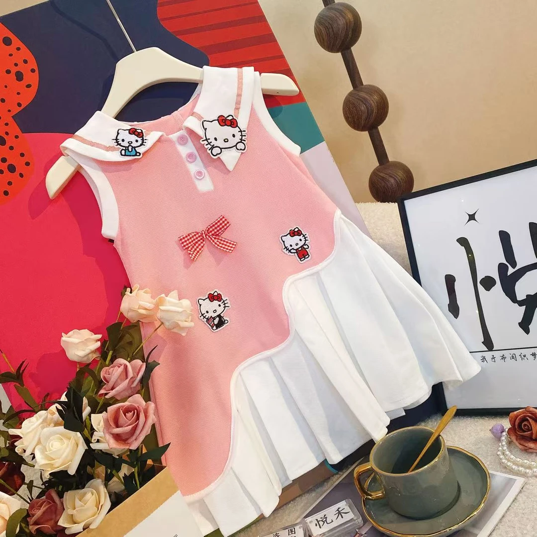 M女童POLO领连衣裙夏季儿童学院风夏装女孩背心百褶裙洋气80464