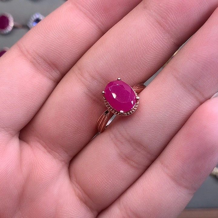 戒指银S925镶嵌红宝石