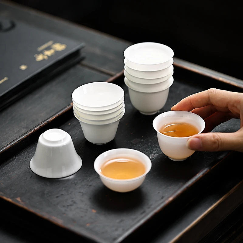 骨质瓷超薄胎透光功夫小茶杯潮州白瓷茶具喝茶杯单枞反口品茗杯子