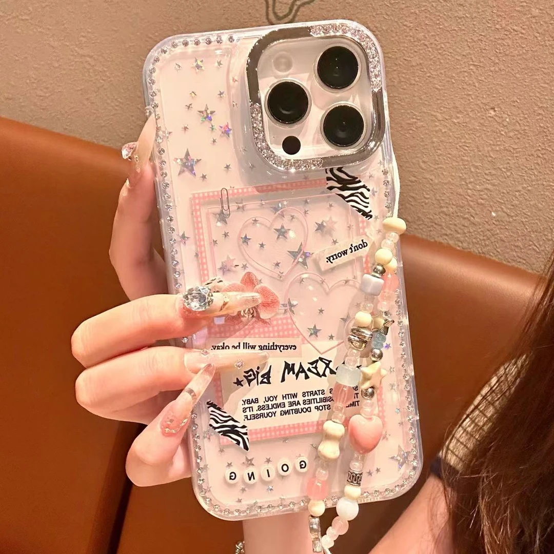 【自带相机保护按键】英文明信片适用苹果16手机壳15华为闪钻13/14