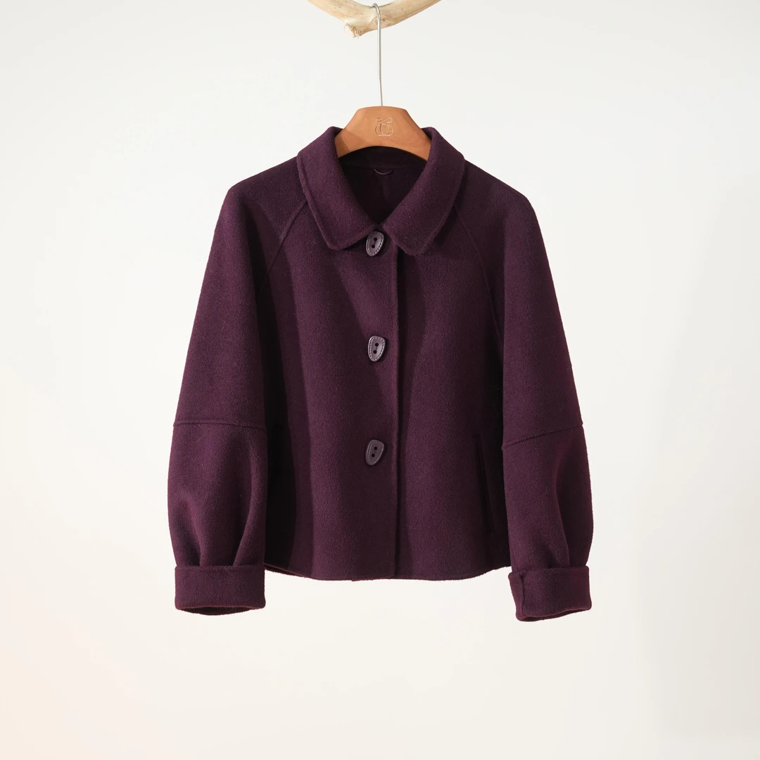 西子/【禧愿】100羊毛手缝双面呢翻领短款大衣/DYXS0506