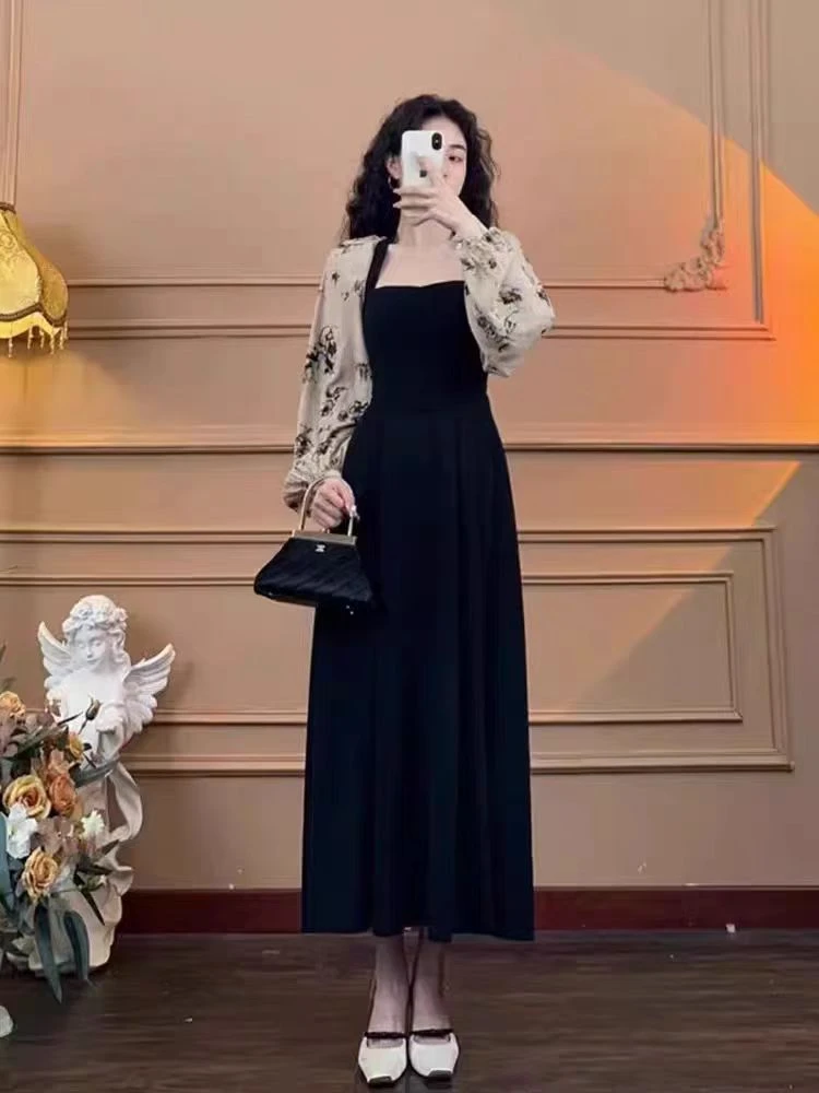 【清完下架】6293大码女装法式拼碎花连衣裙秋高级感温柔风长裙子