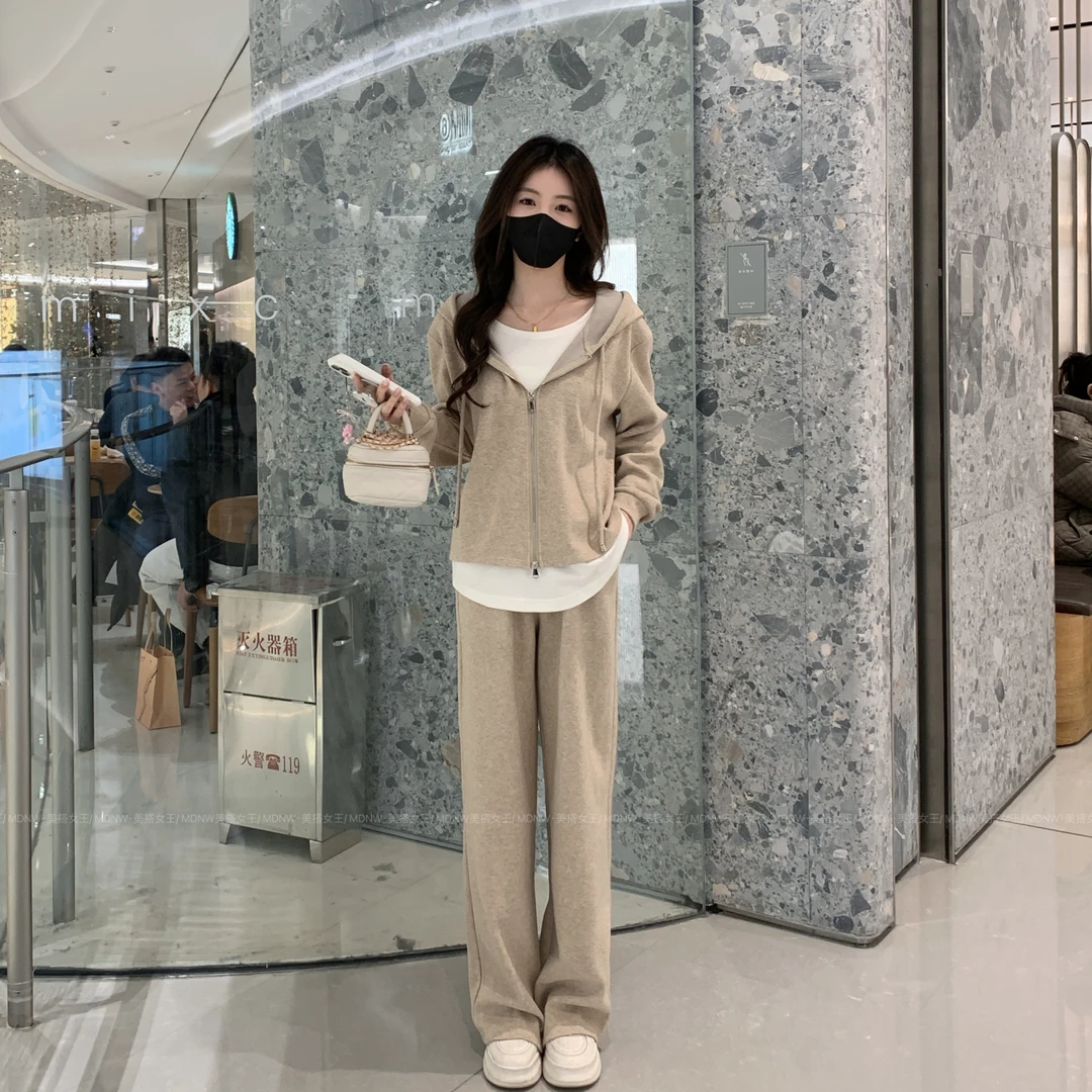 【慵懒假两件2.0】2025设计师新款时尚卫衣外套+裤子两件套装TZ1960