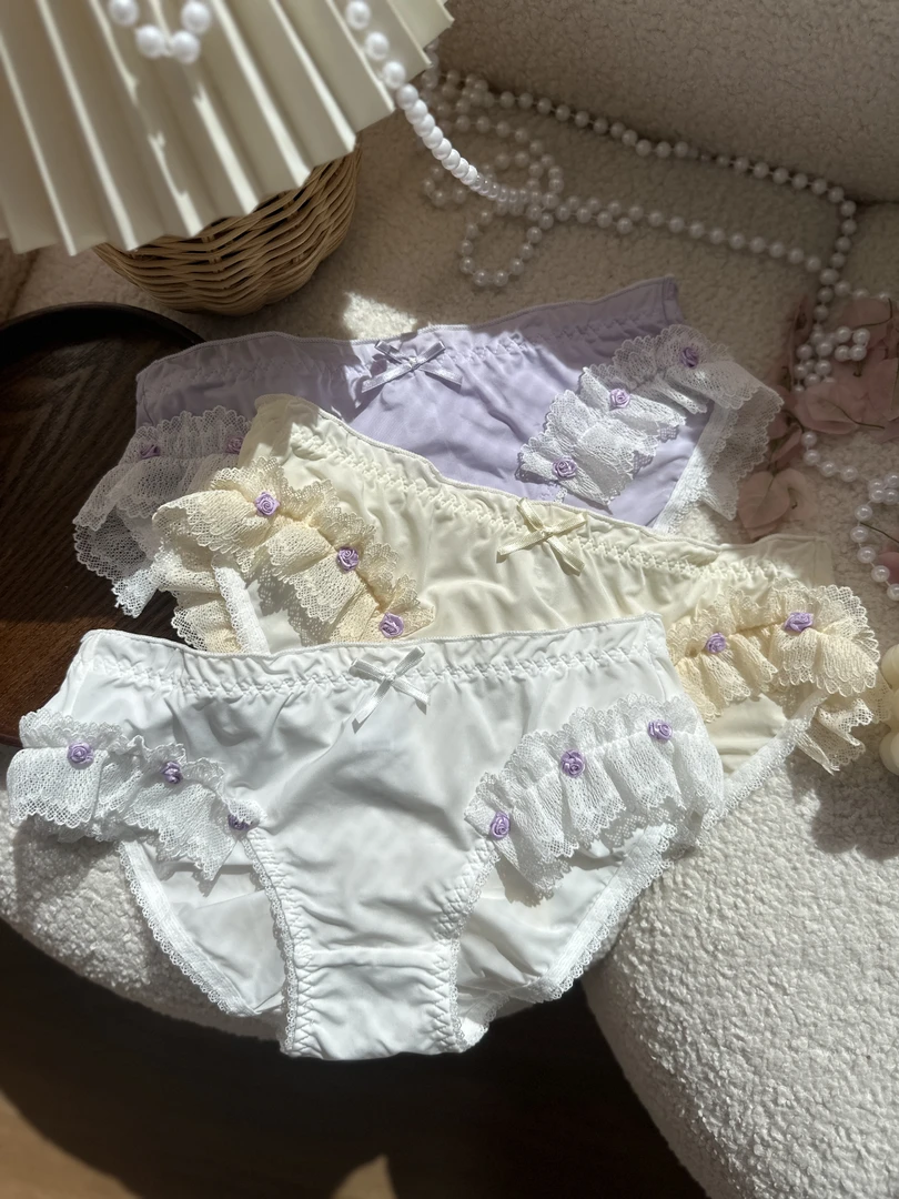 【三条】少女可爱风女三角内裤蝴蝶结日系蕾丝边舒适内裤透气女士