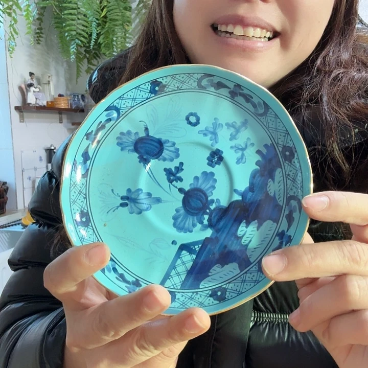 记***画骨瓷蓝色碟子微瑕