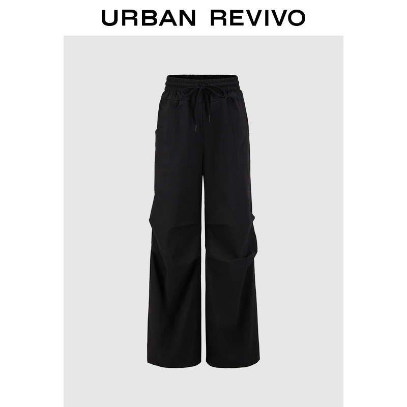UR2025夏季新款女装休闲松紧腰抽绳褶皱阔腿裤UIU650016