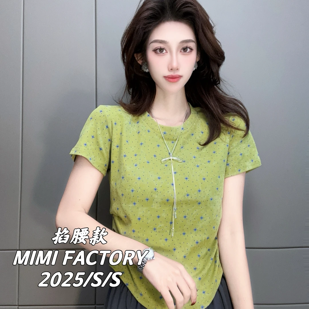 2025夏季新款 欧货满印波点短袖T恤女修身显瘦时尚百搭5308#