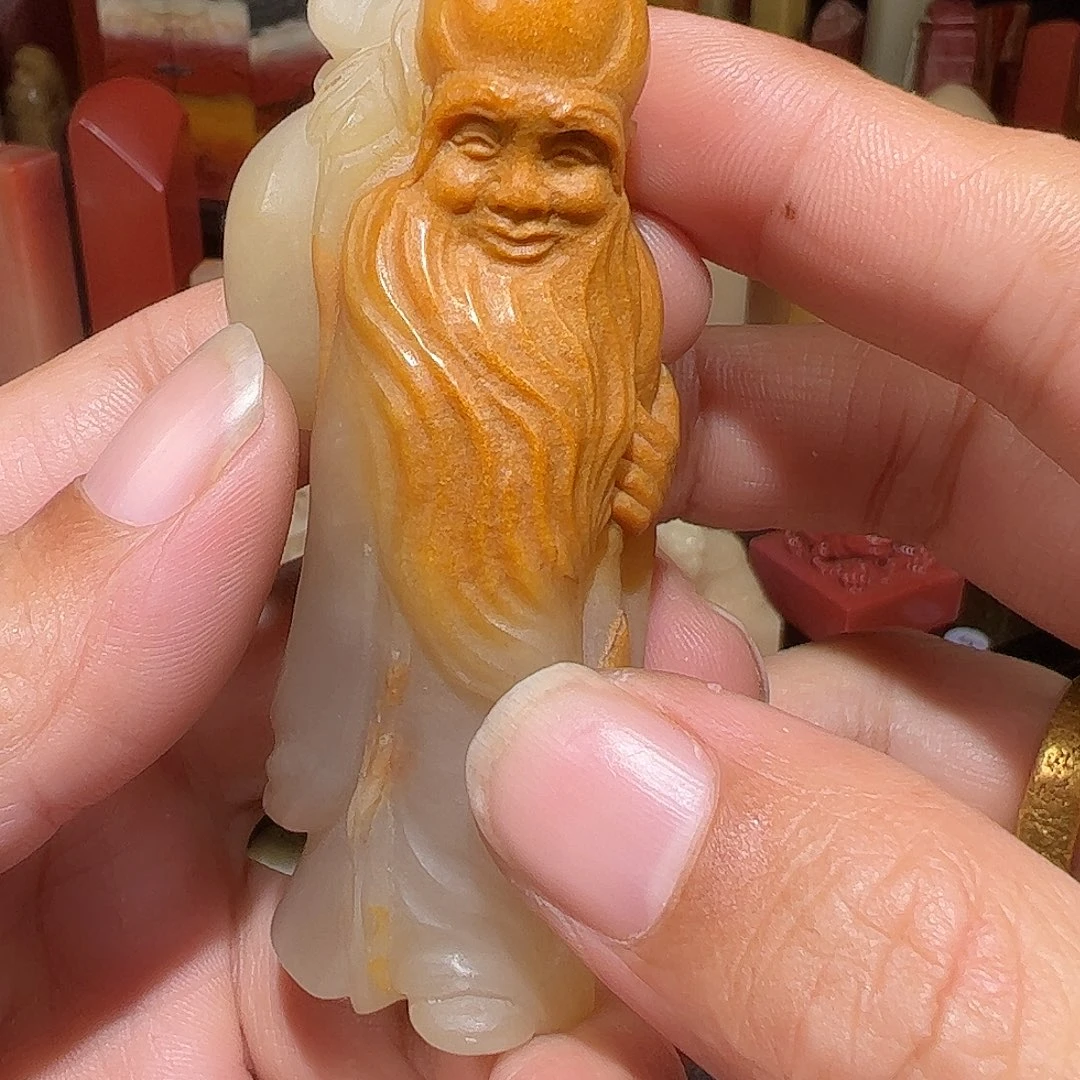 寿山石印石荔枝冻寿星摆件