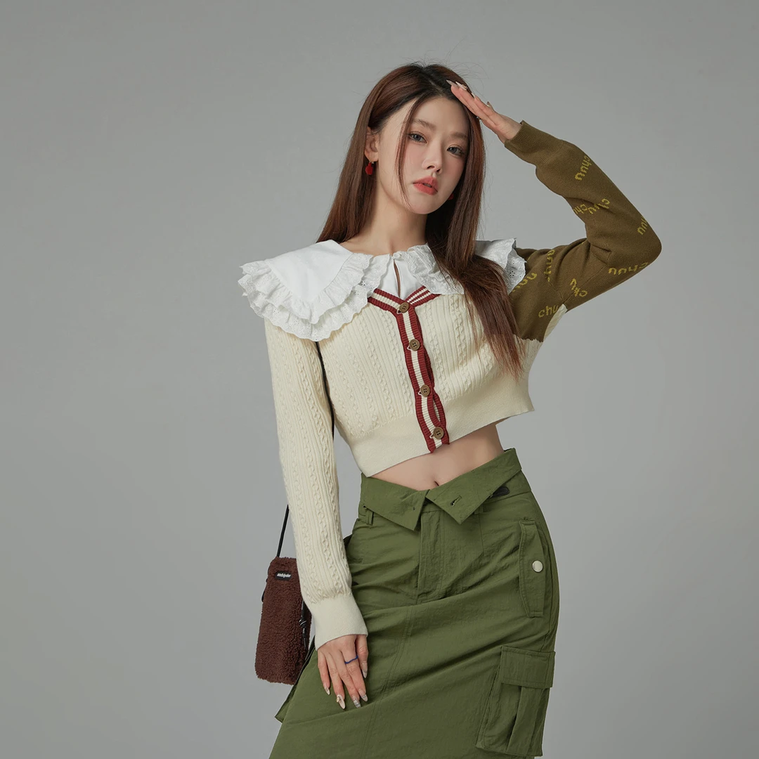 JC006【马琦尧专属】CHUU字母撞色拼接设计感V领修身百搭外套-Y