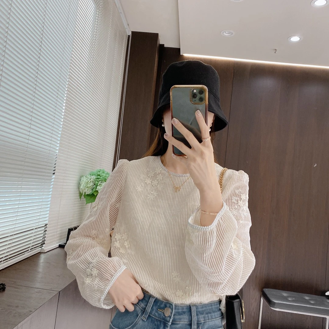 IMFLY金小金自制女装 雪纺衫DYW7822早春气质花花刺绣小衫上衣