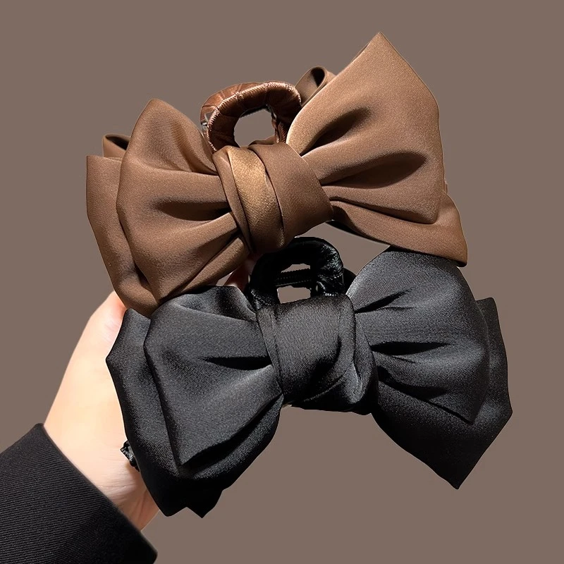 气质高级感大号缎面蝴蝶结发抓力大发量多盘发好用抓夹鲨鱼夹头饰