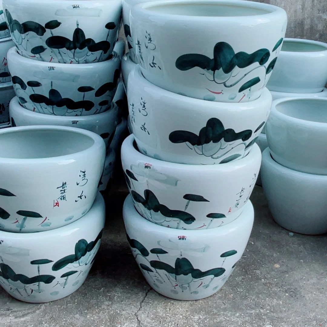 缸圆口白荷60✖️42➕底座➕白色流水罐