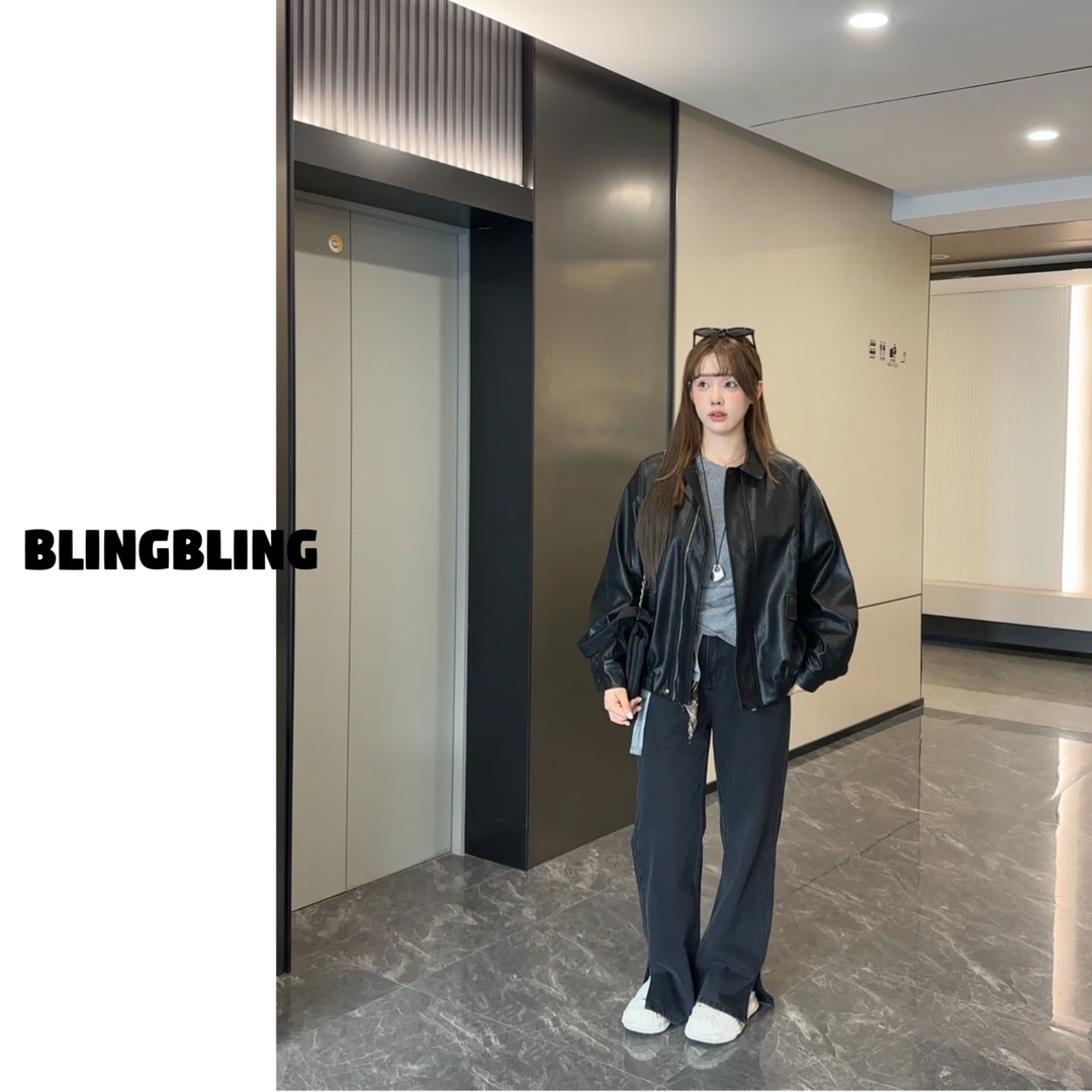 唐不灵微胖《加州阳光》大码显瘦时尚设计感小众休闲百搭皮衣外套