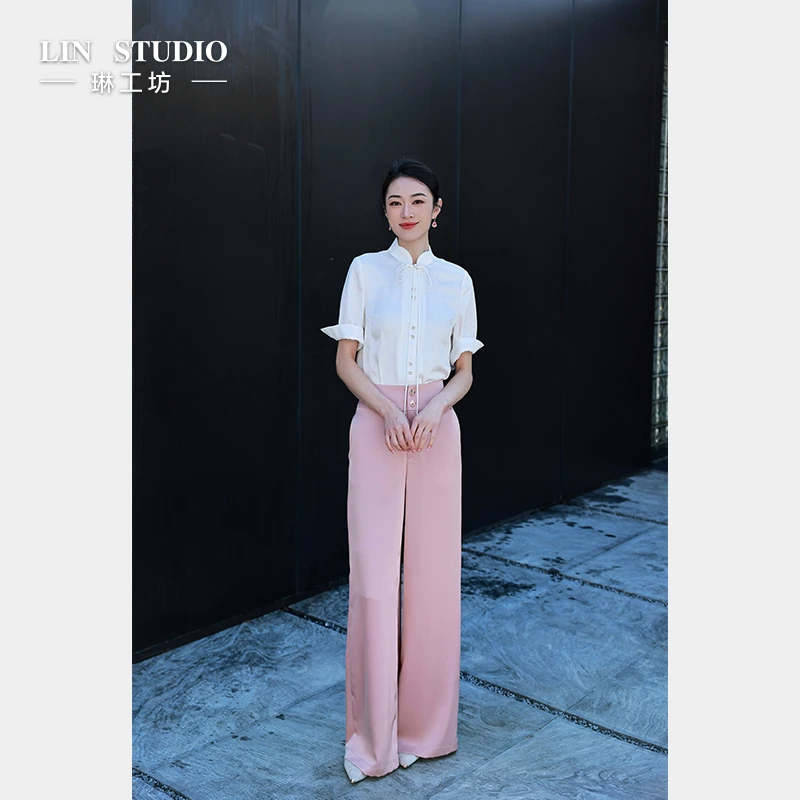 琳工坊“篱寻”白色衬衫新中式欧若风气质优雅精致盘扣唐琳设计师