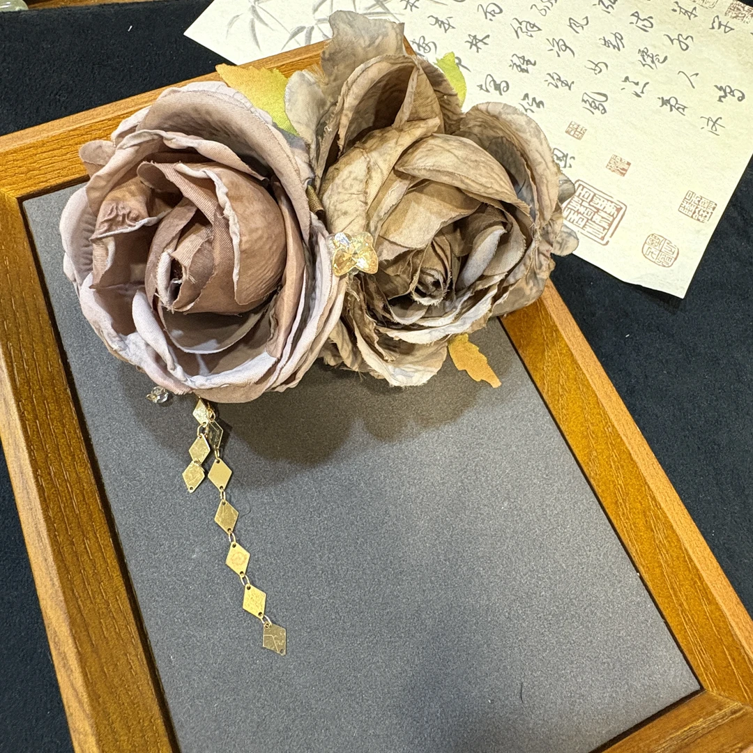 【云鬓花颜阁娟花发夹】枯秋新中式爆款汉服旗袍绢花古风发饰B171