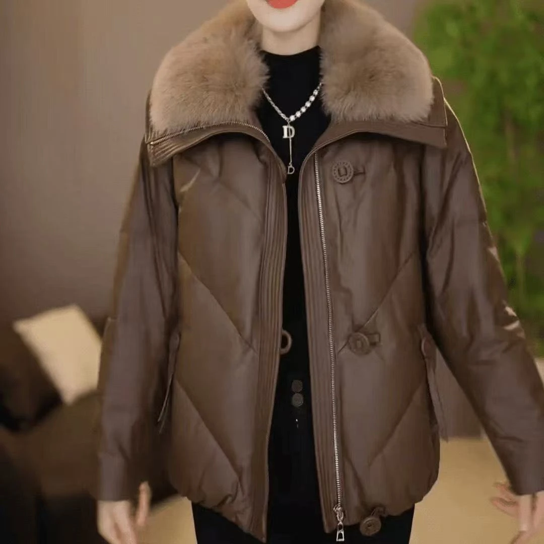 时尚气质显瘦减龄百搭皮羽绒服大毛领