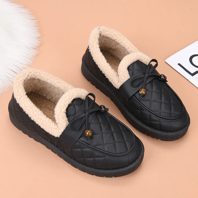 2025新款女冬加绒老北京棉鞋保暖外穿毛毛鞋一脚蹬厚底妈妈豆豆鞋