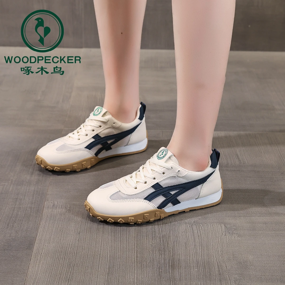 啄木鸟品牌真皮女鞋2025夏季网面防滑轻便舒适百搭练车跑步休闲鞋