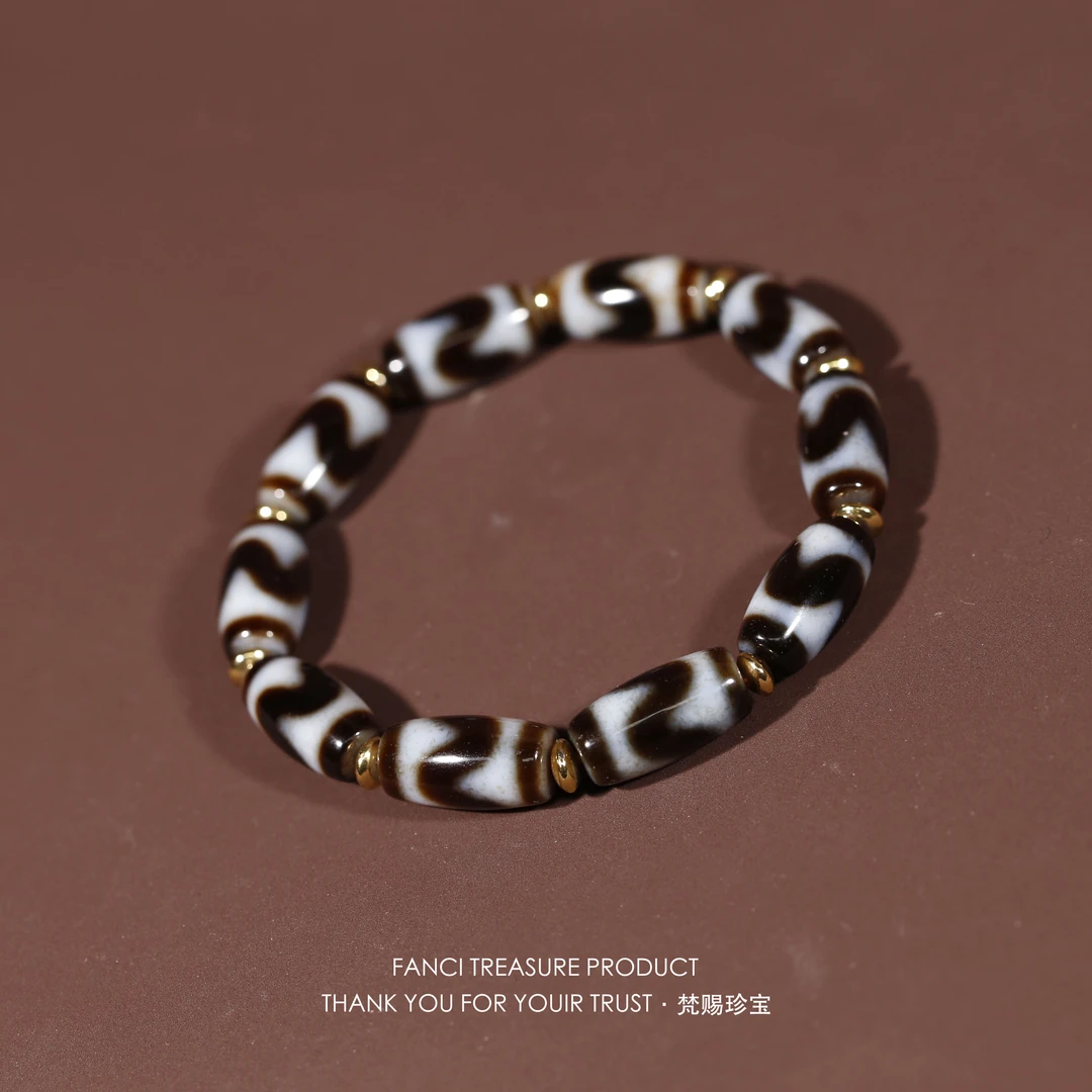 梵赐珍宝·【蓝沁虎芽手串】手工台珠单圈19x10mm左右玛瑙手串