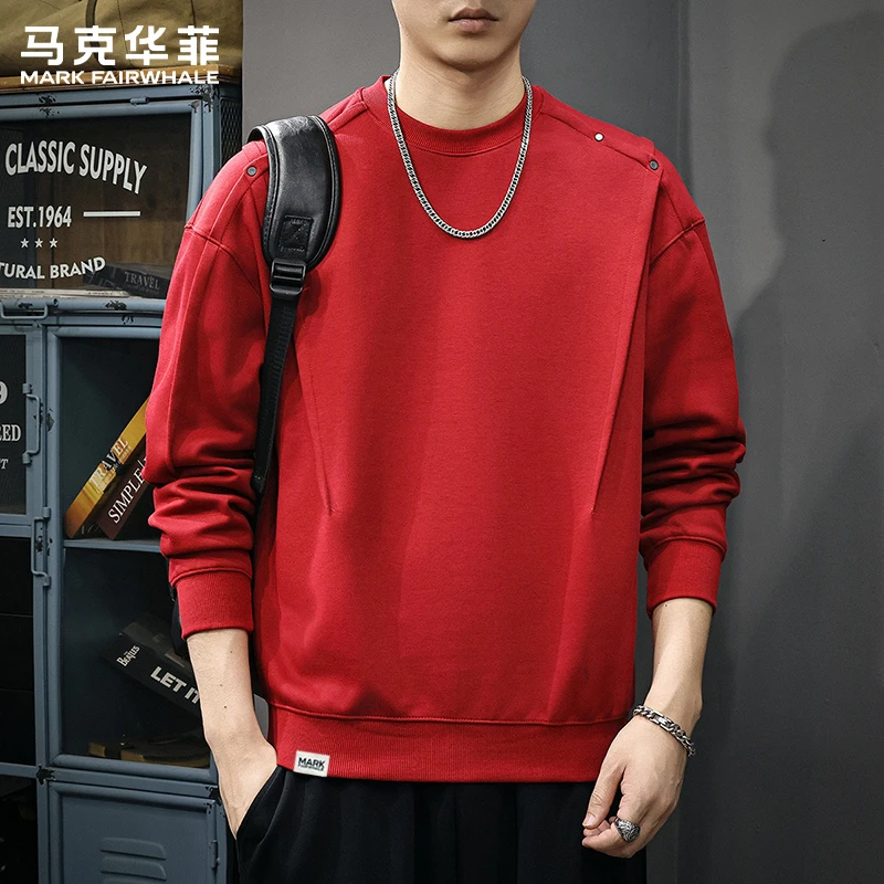 马克华菲官方秋冬新款高端红色卫衣男美式大码潮牌设计感休闲上衣