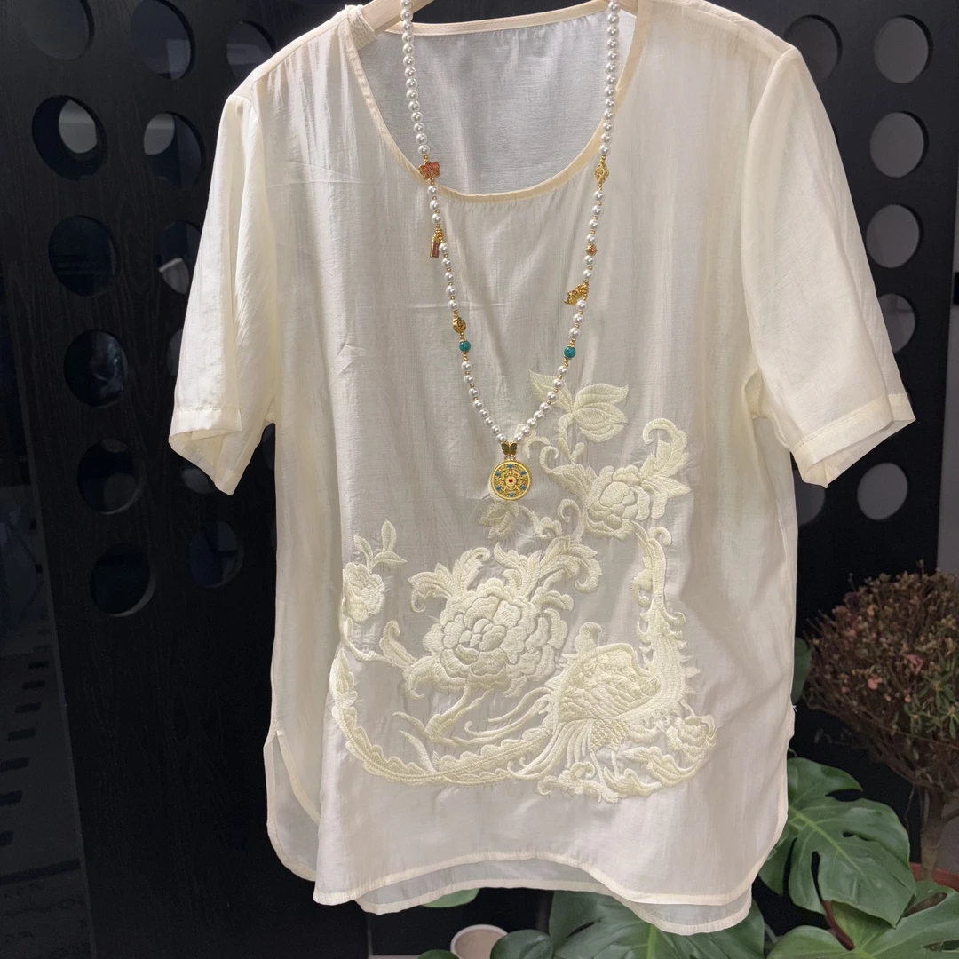 “春满园”短袖 清凉感 刺绣 垂感 新中式半袖上衣