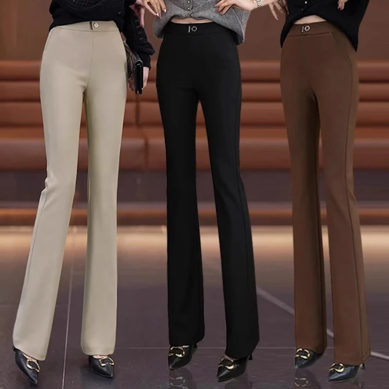 微喇裤女款爆款2025新款春秋高腰弹力显瘦垂坠感西装喇叭休闲裤子