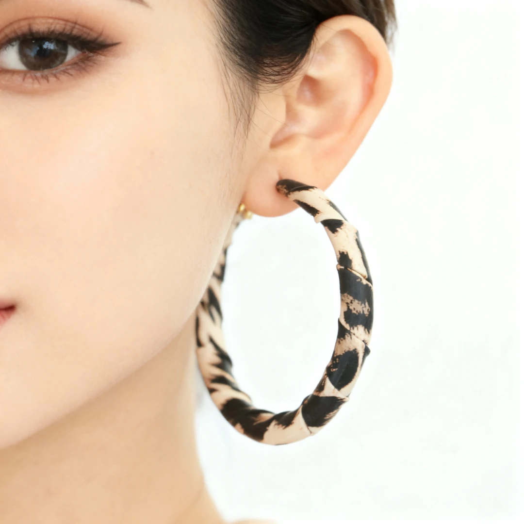 铜合金耳饰 欧美风个性夸张豹纹显瘦豹纹c圈美拉德耳环