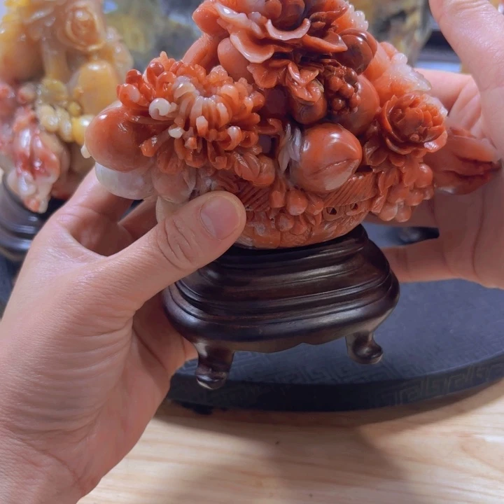 寿山石花开富贵摆件