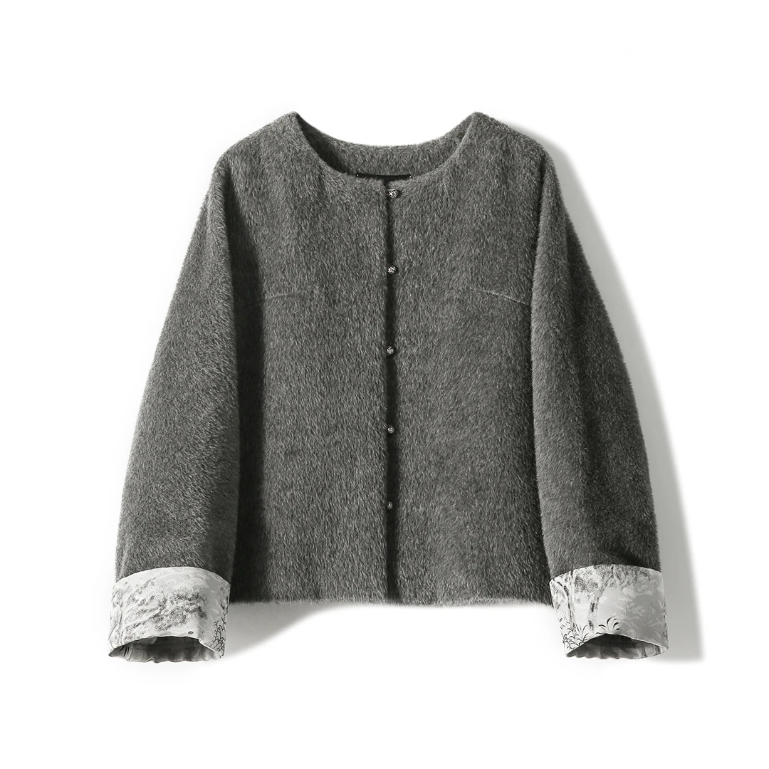 SEPT CHIC W宋锦×Alpaca羊驼毛羊毛顺毛呢短款外套S82317DNLVG