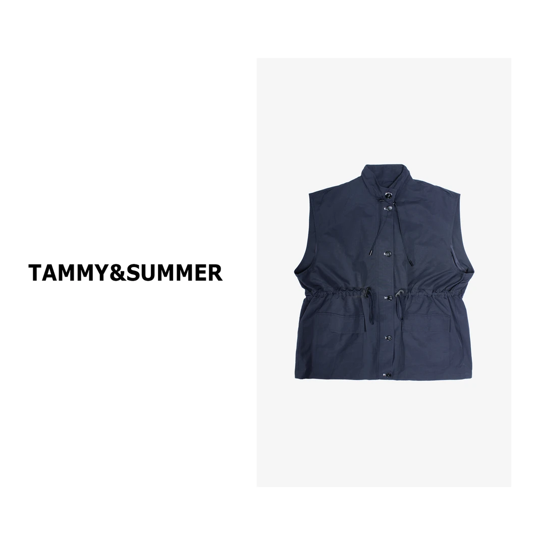【Tammy&Summer】抽绳收腰立领单排扣无袖马甲工装风宽松马夹M2518
