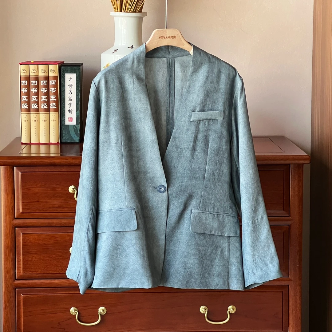 櫟丝御锦柞蚕丝【脏染】气质宽松百搭休闲春夏女款西服 L24R36WH