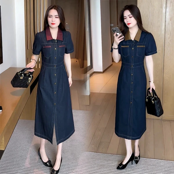 夏季新款时尚穿搭休闲气质洋气减龄显瘦短袖连衣裙117