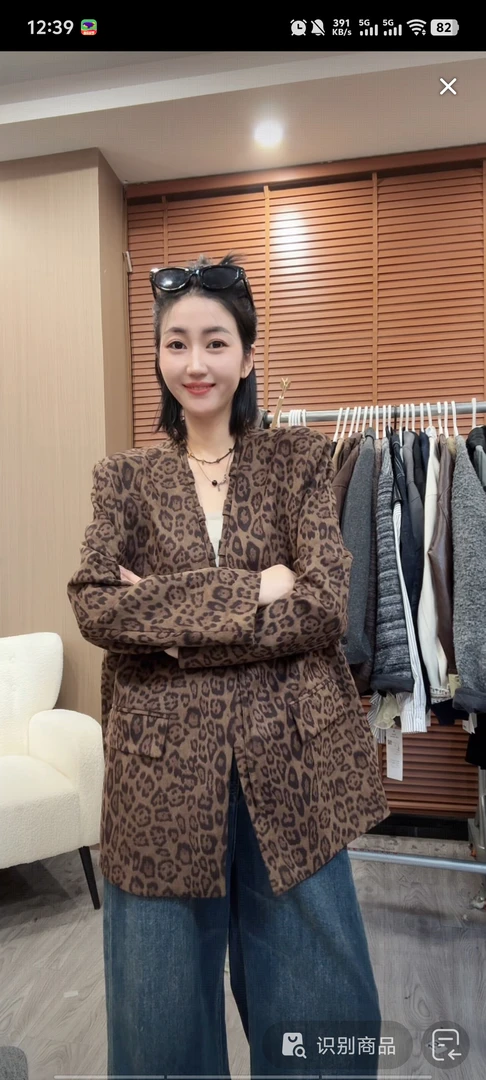 宽松型轻职风常规款豹纹宽松西装秋冬网红西服11832