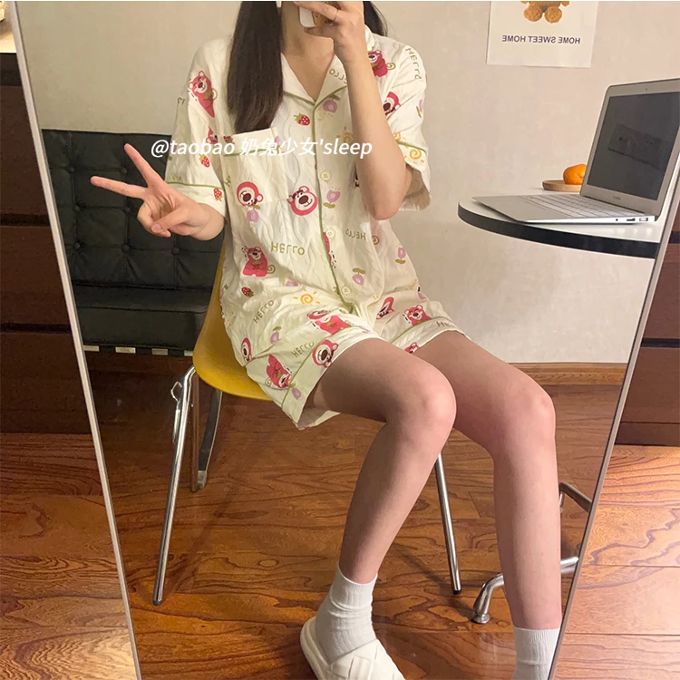 草莓熊睡衣女纯棉夏季2025年新款日系短袖短裤网红ins家居服夏款