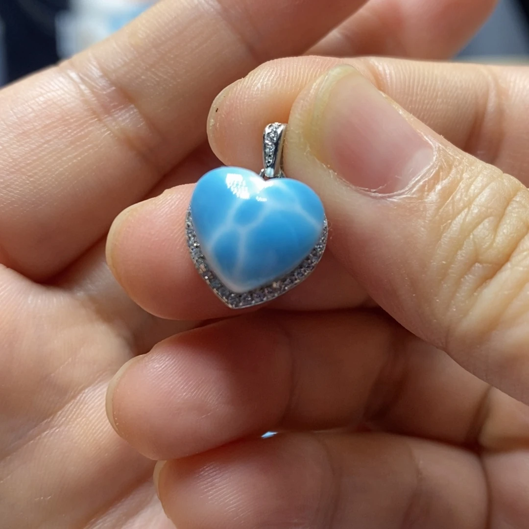 银S925镶嵌针钠钙石（海纹石）颈饰