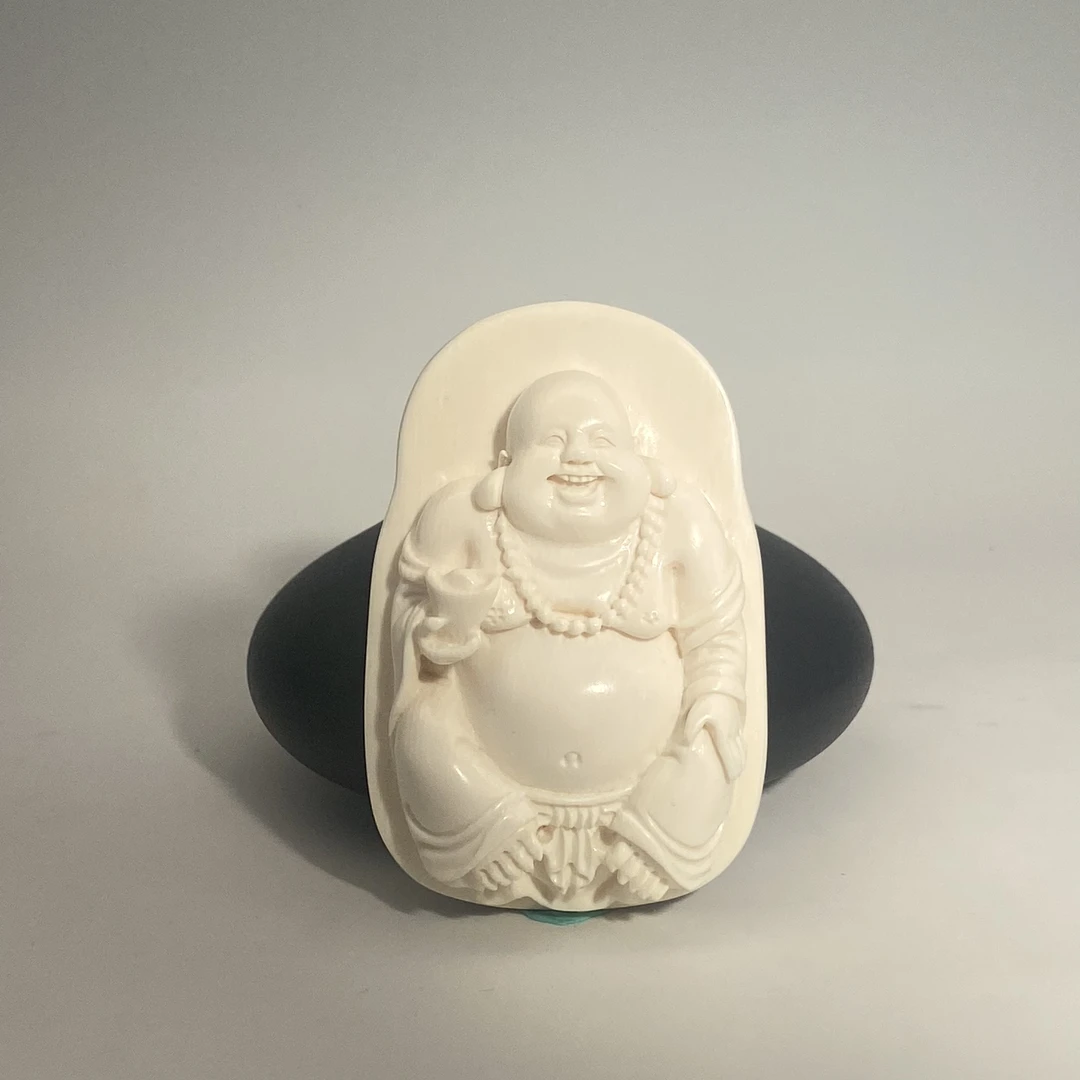 猛犸牙雕白冰料笑弥勒佛牌70*46*17mm吊坠假一罚四X291