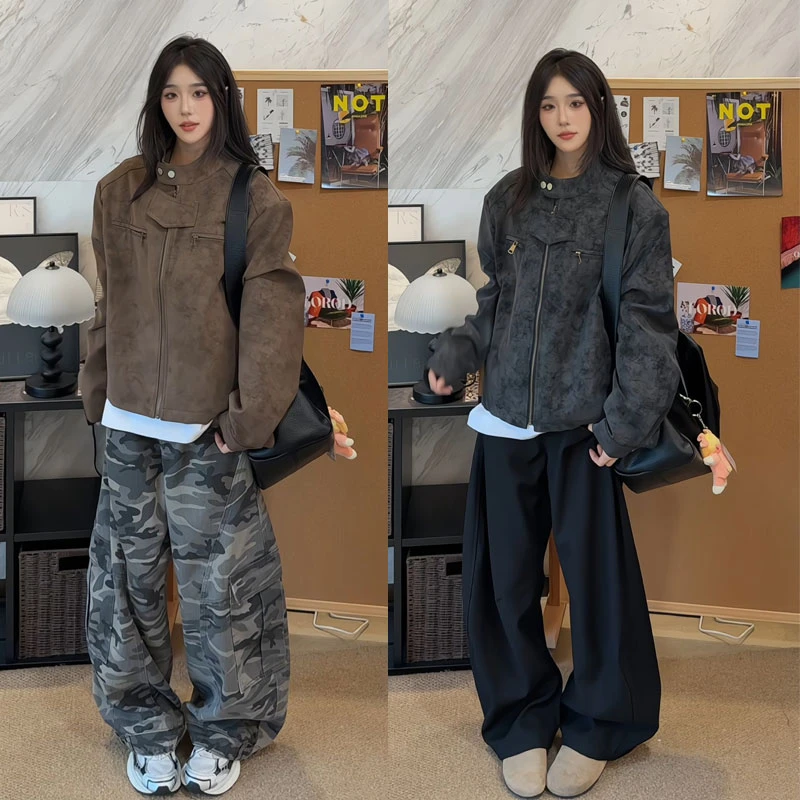 美拉德机车服PU皮衣男夹克秋季立领宽松短款休闲潮流美式复古外套